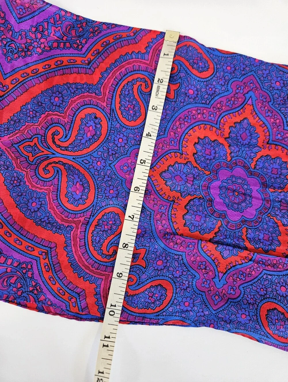 Vintage Vibrant Jewel Tone Paisley Mandela Rolled Edge Long Silk Scarf Foulard